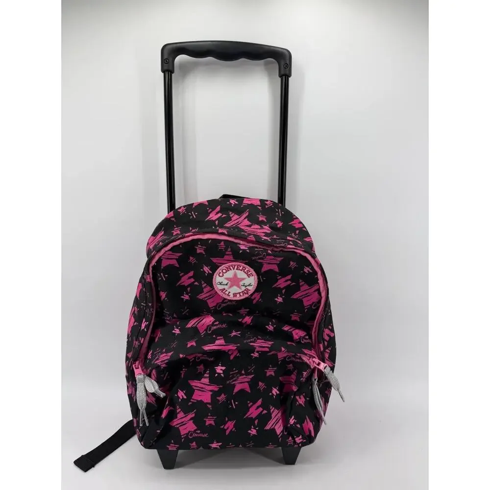 Converse All Star Black Pink Star Print Rolling Backpack Trolley School Bag